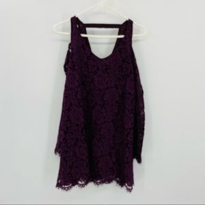 Chaser Purple Floral Crochet Blouse Small